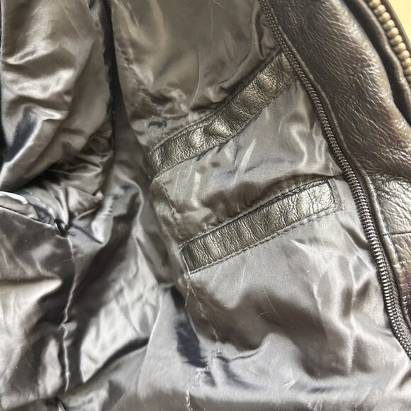 Men’s Leather MotoCross Racing Jacket Size L Black/Gold Patches Zip Front - Picture 11 of 14